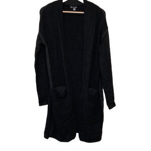 SMARTWOOL Cardigan Sweater Size Medium Long Black Duster Open Front Cozy Lodge M